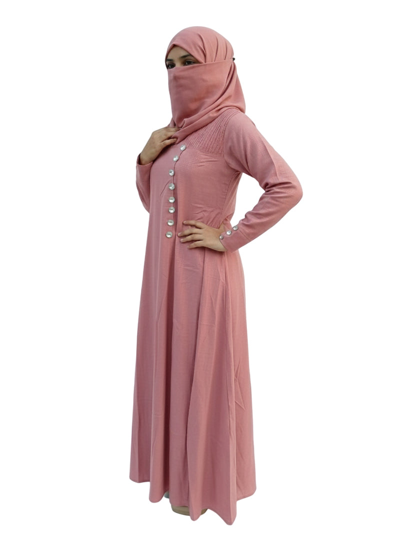 Full-Length Modest Abaya for Women– Textured Upper Panel with Button Details