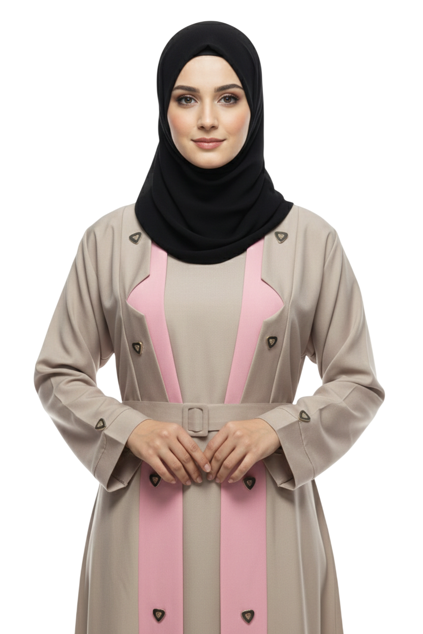 Women's Elegant Contrast Panel Abaya - Professional Coat-Style Modest Abaya