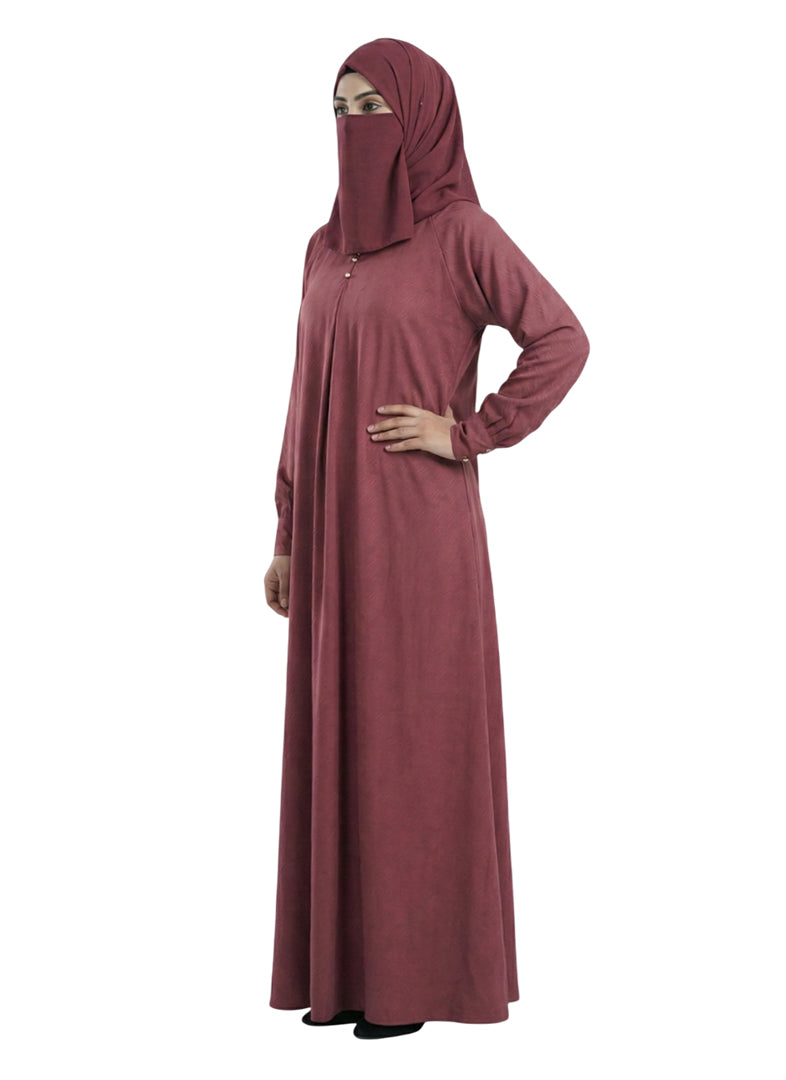 Women’s Maroon Modest Abaya – Closed-Front, Long Sleeve, Full-Length