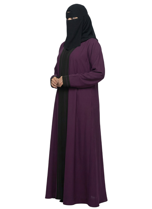 Front-Panel Contrast Modest Abaya for Women – Long Sleeve Full-Length Abaya