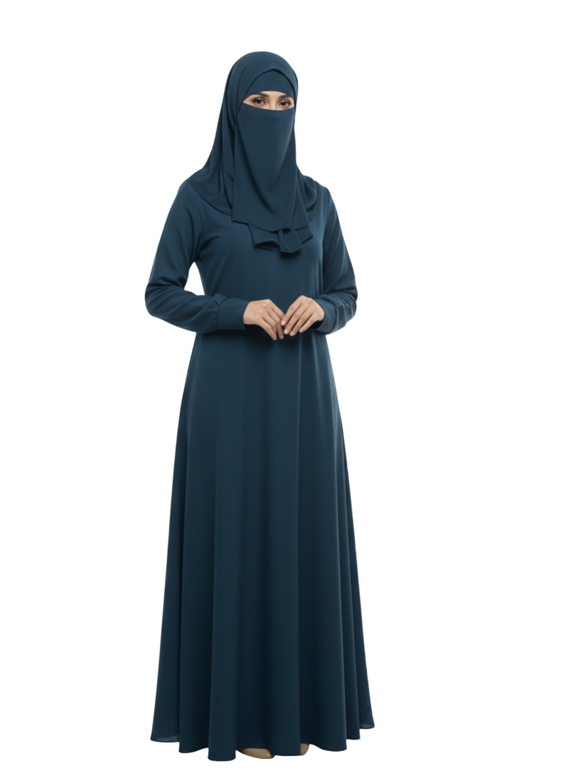 Women’s Plain Modest Abaya – Dark Teal, Long Sleeve, Full Coverage