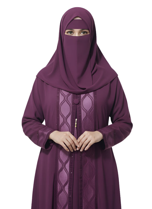 Women’s Modest Abaya with Embroidered Front Panel – Full-Length Design