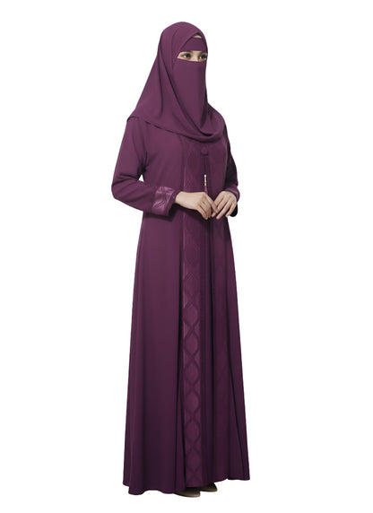 Women’s Modest Abaya with Embroidered Front Panel – Full-Length Design