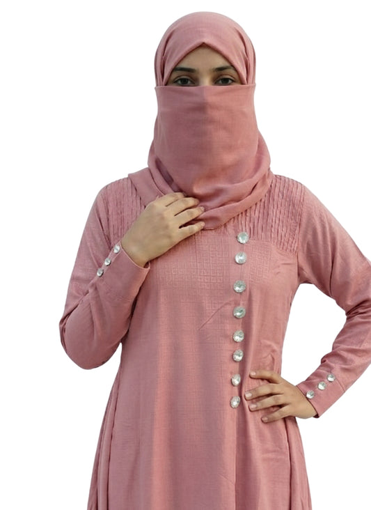 Full-Length Modest Abaya for Women– Textured Upper Panel with Button Details