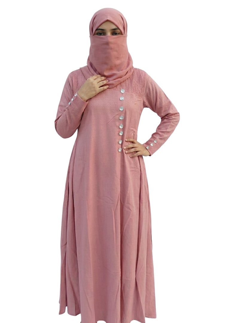Full-Length Modest Abaya for Women– Textured Upper Panel with Button Details