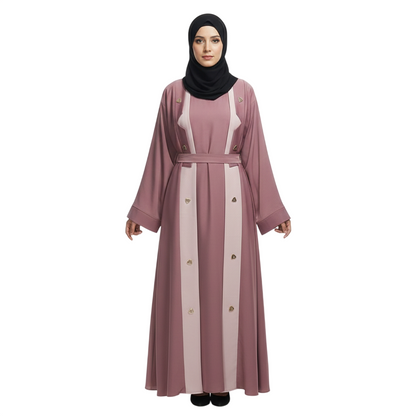 Women's Elegant Contrast Panel Abaya - Professional Coat-Style Modest Abaya