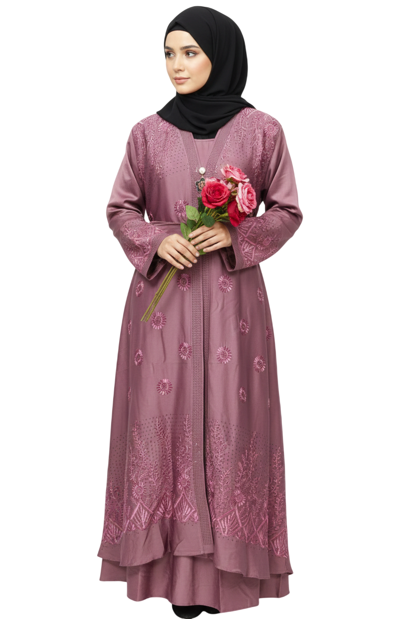 Floral Embroidered Full-Length Abaya for Women – Elegant Modest Wear