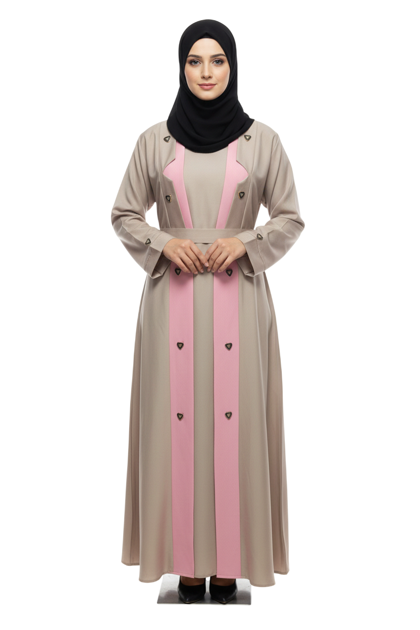 Women's Elegant Contrast Panel Abaya - Professional Coat-Style Modest Abaya