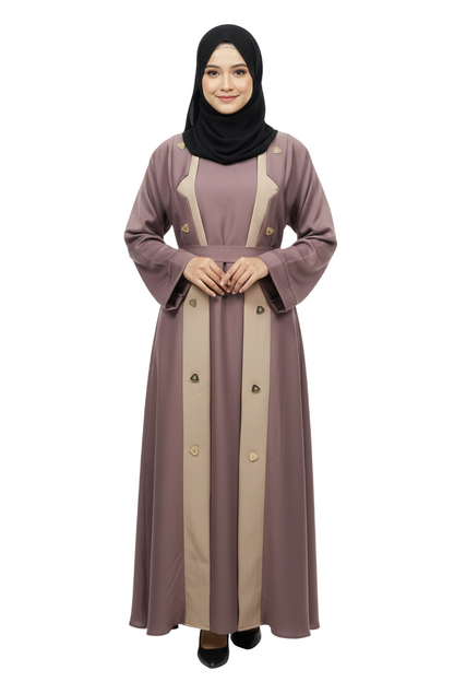 Women's Elegant Contrast Panel Abaya - Professional Coat-Style Modest Abaya