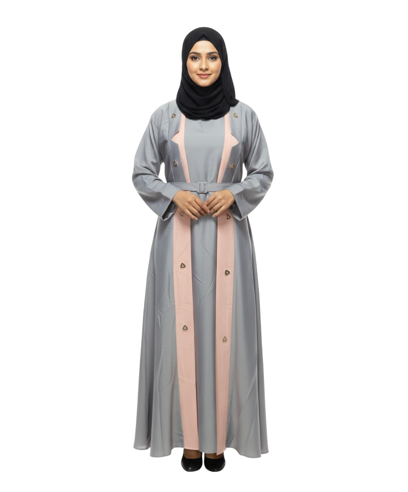 Women's Elegant Contrast Panel Abaya - Professional Coat-Style Modest Abaya