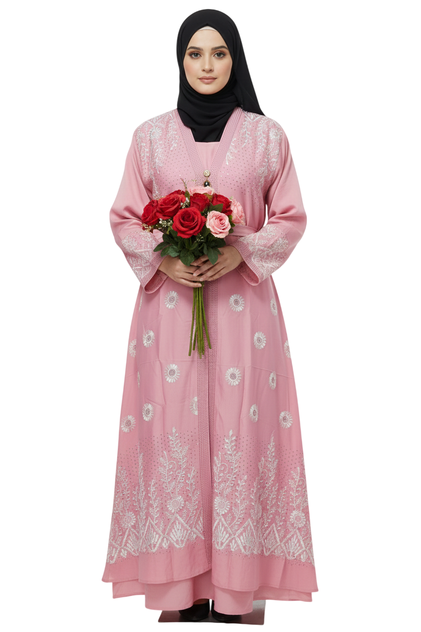 Floral Embroidered Full-Length Abaya for Women – Elegant Modest Wear