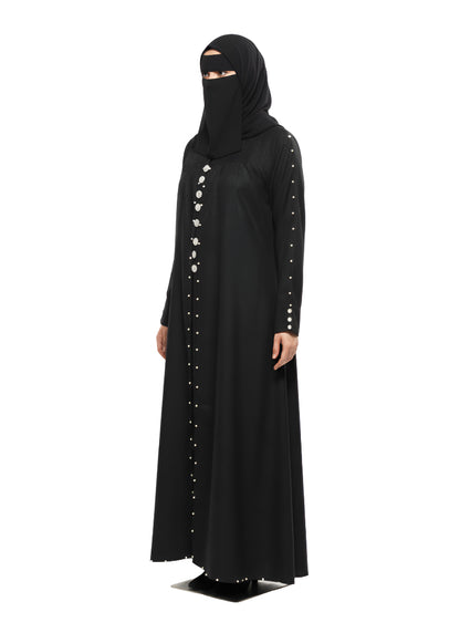 premium full-length black abaya with long sleeves