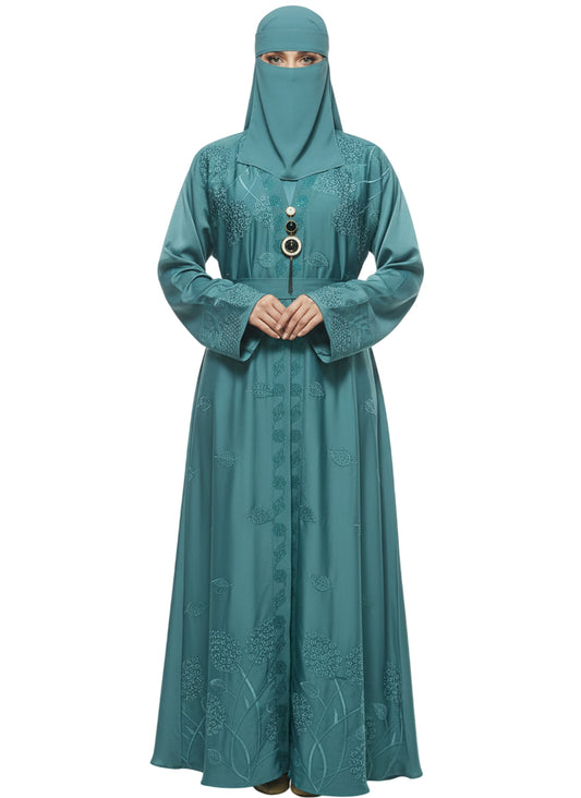 Elegant Long-Sleeve Abaya with Embroidered Detailing - Modest Wear Abaya