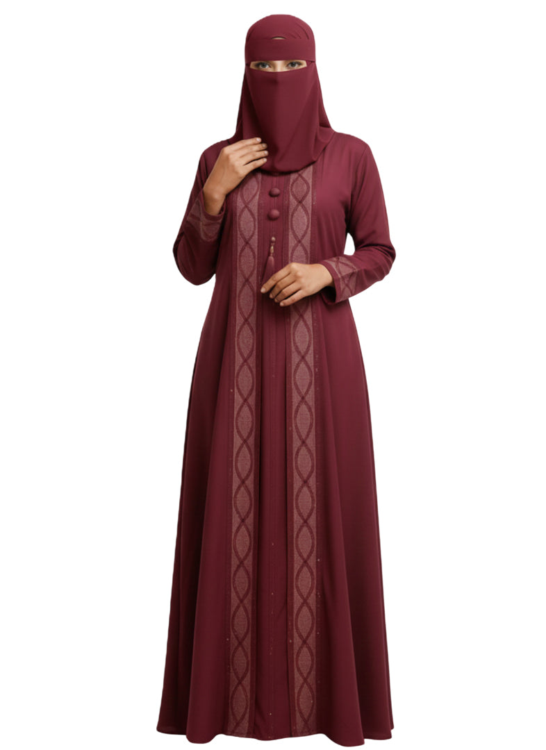 Women’s Modest Abaya with Embroidered Front Panel – Full-Length Design