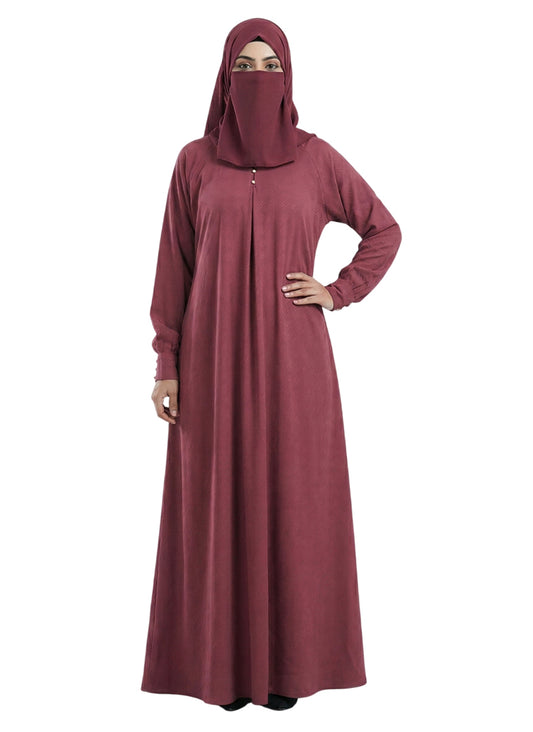 Women’s Maroon Modest Abaya – Closed-Front, Long Sleeve, Full-Length