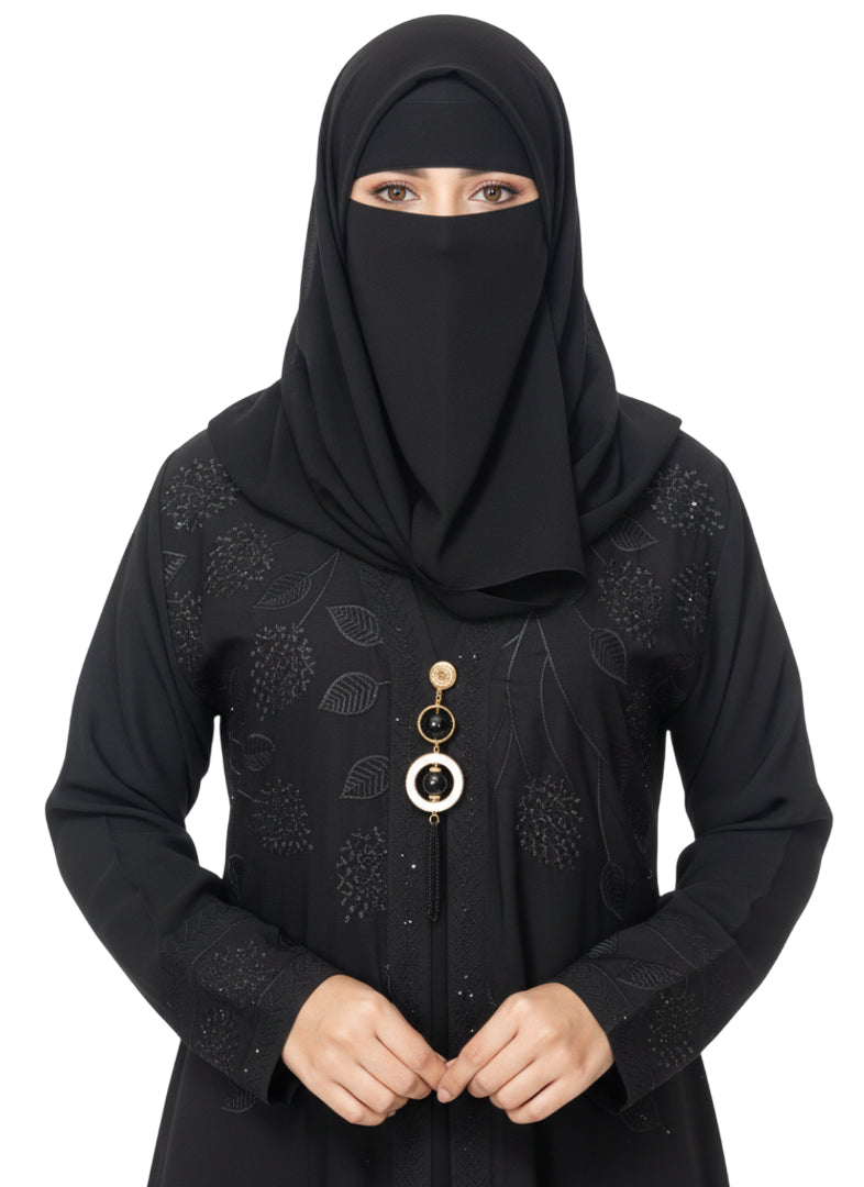 Classic Rose Mauve Abaya with Embroidered Front Design - Modest Wear Abaya