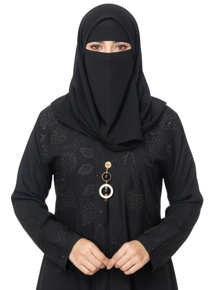 Classic Rose Mauve Abaya with Embroidered Front Design - Modest Wear Abaya