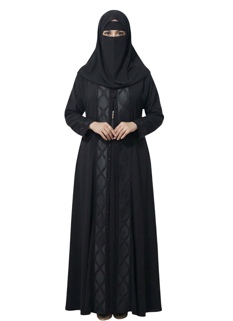 Women’s Modest Abaya with Embroidered Front Panel – Full-Length Design