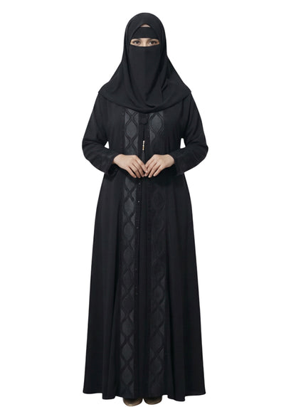 Women’s Modest Abaya with Embroidered Front Panel – Full-Length Design