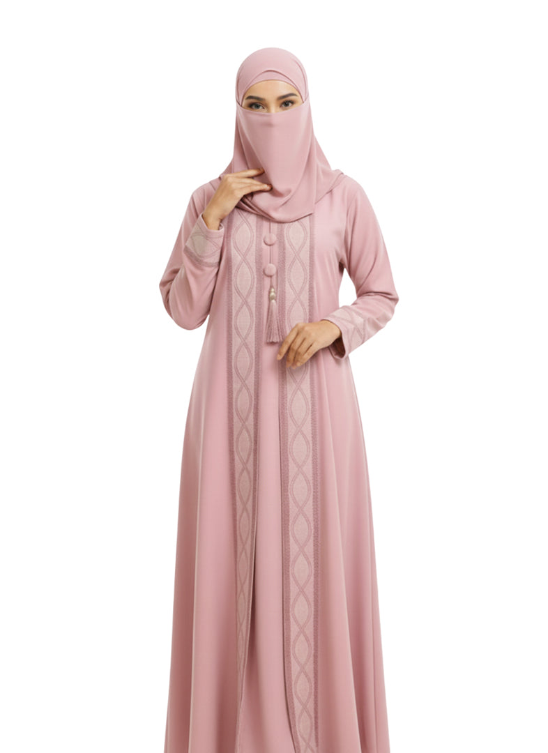 Women’s Modest Abaya with Embroidered Front Panel – Full-Length Design