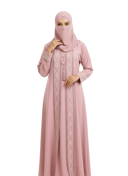 Women’s Modest Abaya with Embroidered Front Panel – Full-Length Design