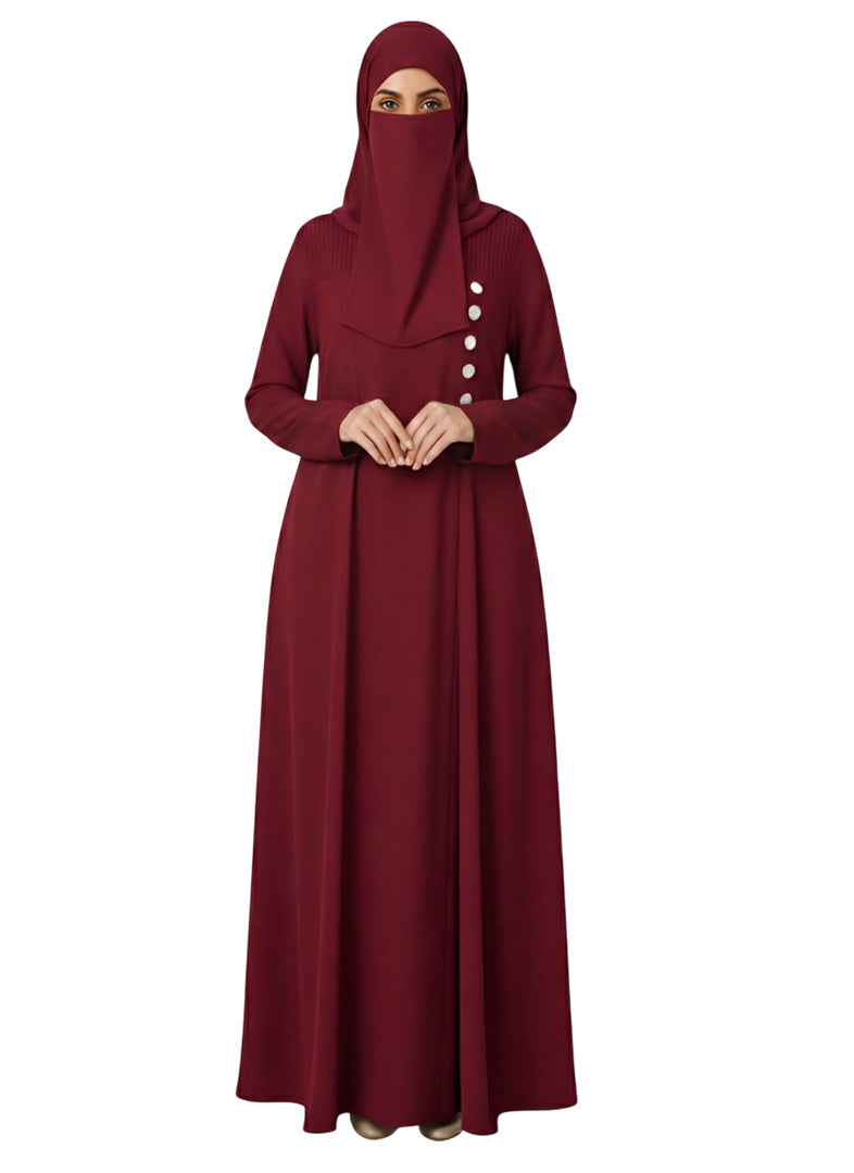 Women’s Plain Modest Abaya – Button Detail, Long Sleeve, Closed-Front