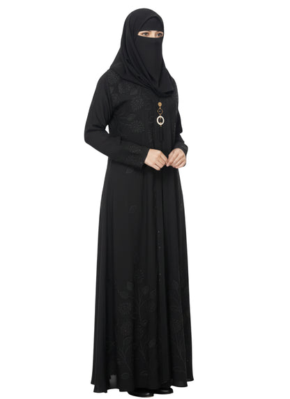 Classic Rose Mauve Abaya with Embroidered Front Design - Modest Wear Abaya