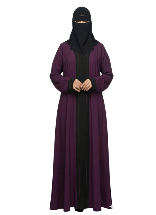 Front-Panel Contrast Modest Abaya for Women – Long Sleeve Full-Length Abaya