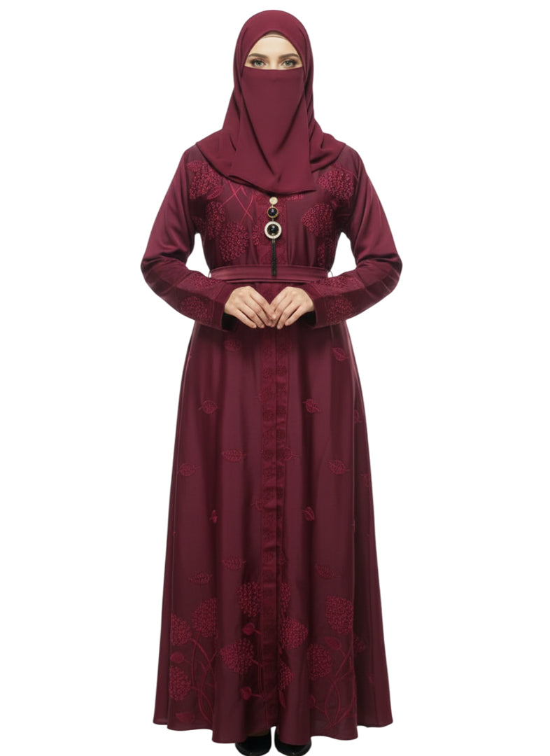 Elegant Long-Sleeve Abaya with Embroidered Detailing - Modest Wear Abaya