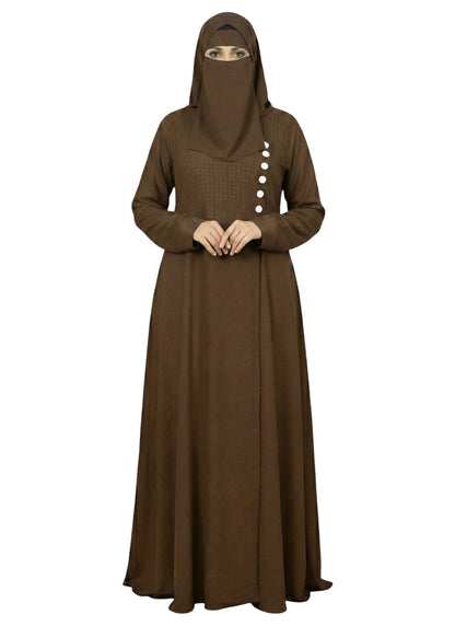 Women’s Plain Modest Abaya – Button Detail, Long Sleeve, Closed-Front