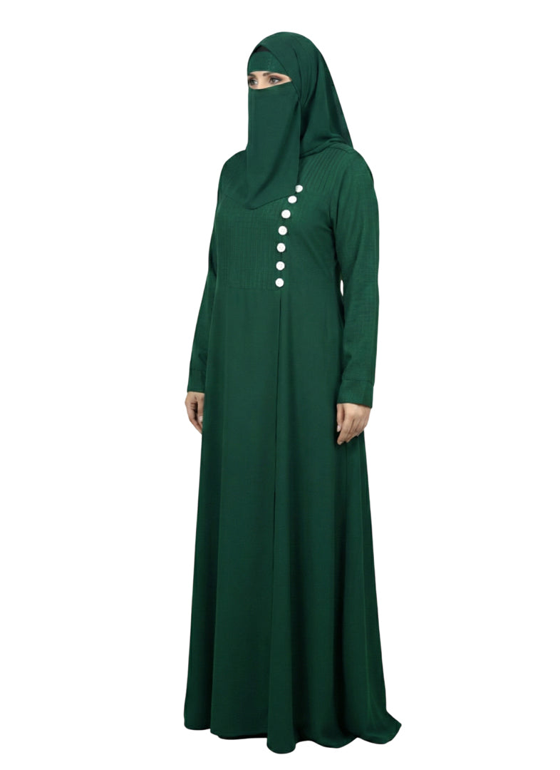 Women’s Plain Modest Abaya – Button Detail, Long Sleeve, Closed-Front