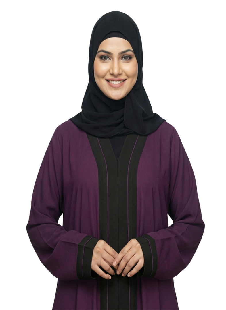 Front-Panel Contrast Modest Abaya for Women – Long Sleeve Full-Length Abaya