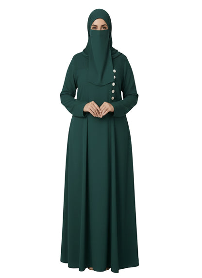 Women’s Plain Modest Abaya – Button Detail, Long Sleeve, Closed-Front
