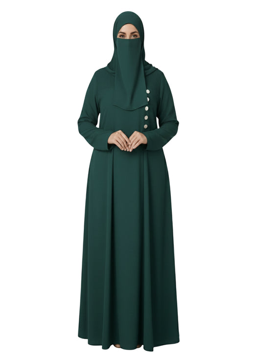 Women’s Plain Modest Abaya – Button Detail, Long Sleeve, Closed-Front