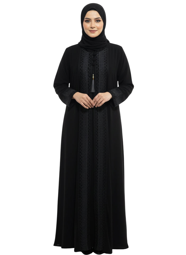 Women’s Dusty Pink Embroidered Abaya for Women - Front Panel and Long Sleeves