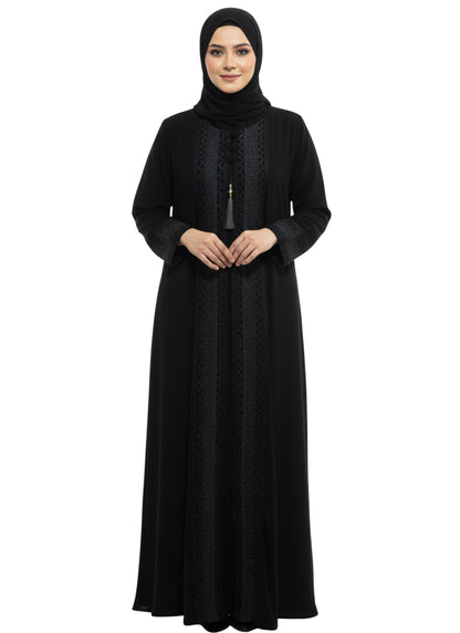 Women’s Dusty Pink Embroidered Abaya for Women - Front Panel and Long Sleeves
