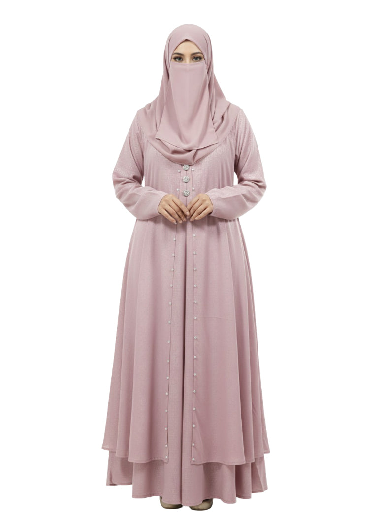 Women’s Full-Length Abaya in Light Blue – Closed-Front Style with Decorative Button Accents