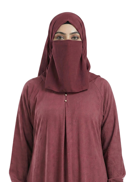 Women’s Maroon Modest Abaya – Closed-Front, Long Sleeve, Full-Length