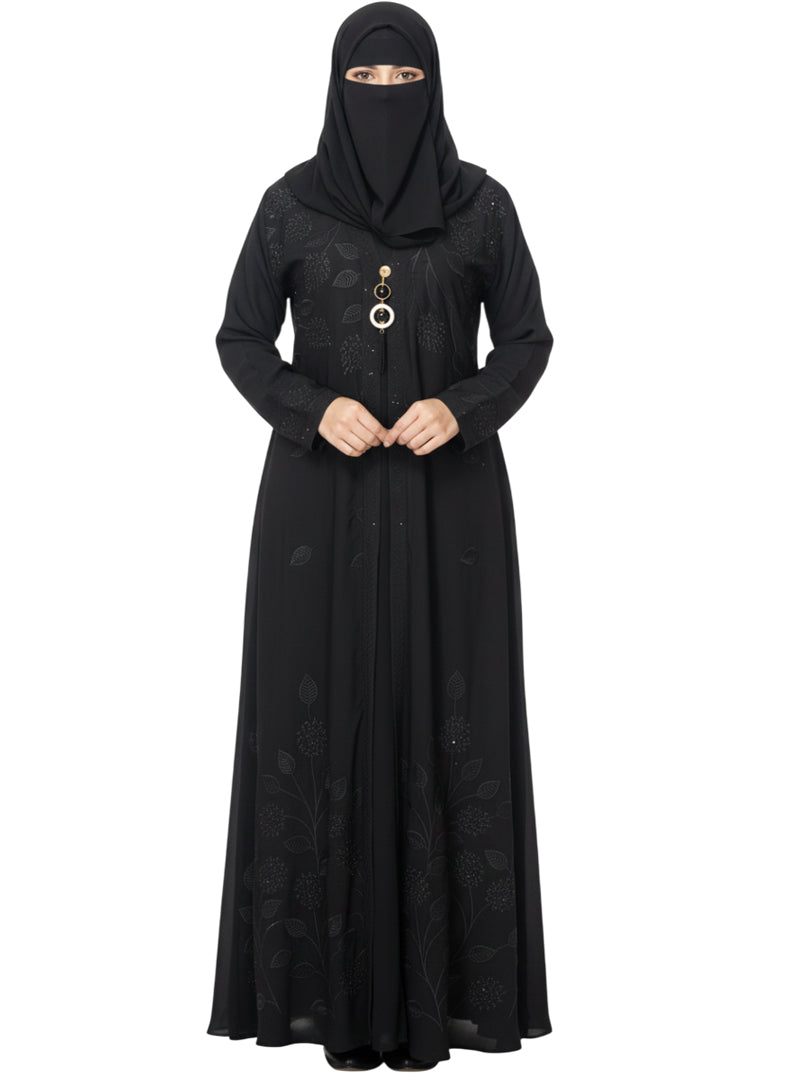 Classic Rose Mauve Abaya with Embroidered Front Design - Modest Wear Abaya