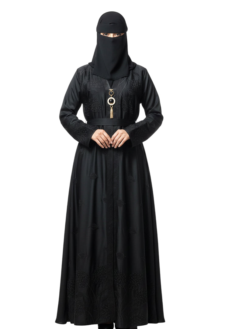 Elegant Long-Sleeve Abaya with Embroidered Detailing - Modest Wear Abaya