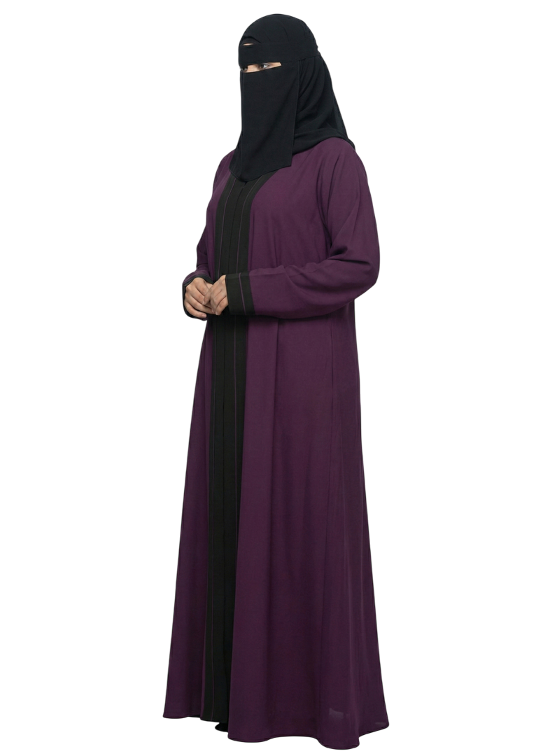 Front-Panel Contrast Modest Abaya for Women – Long Sleeve Full-Length Abaya
