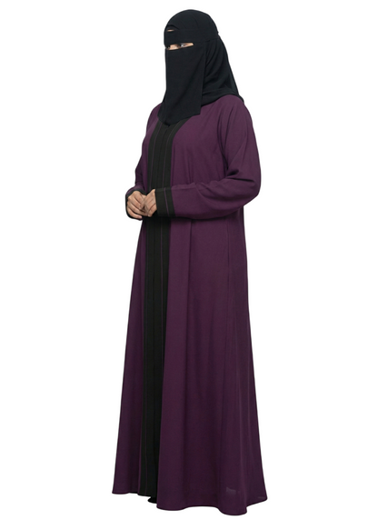 Front-Panel Contrast Modest Abaya for Women – Long Sleeve Full-Length Abaya