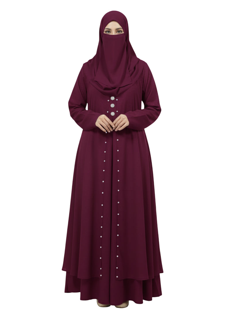 Women’s Full-Length Abaya in Light Blue – Closed-Front Style with Decorative Button Accents