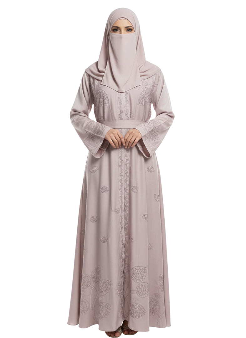 Elegant Long-Sleeve Abaya with Embroidered Detailing - Modest Wear Abaya