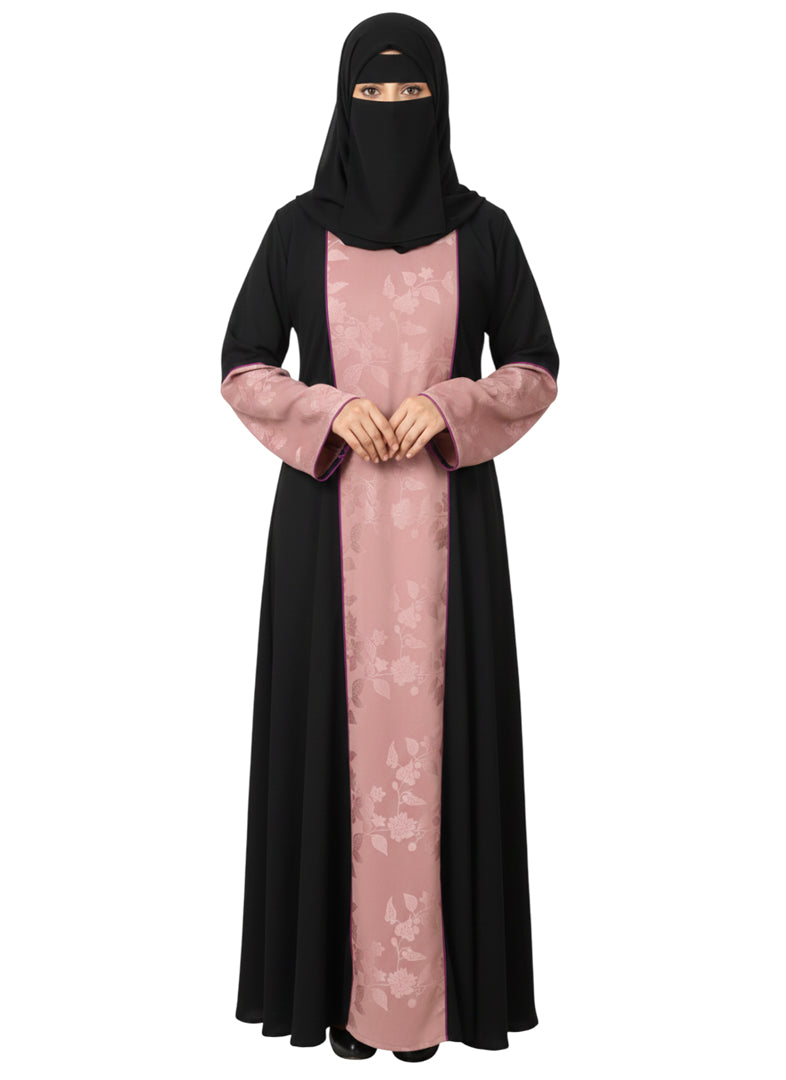 Women’s Black Abaya with Dusty Pink