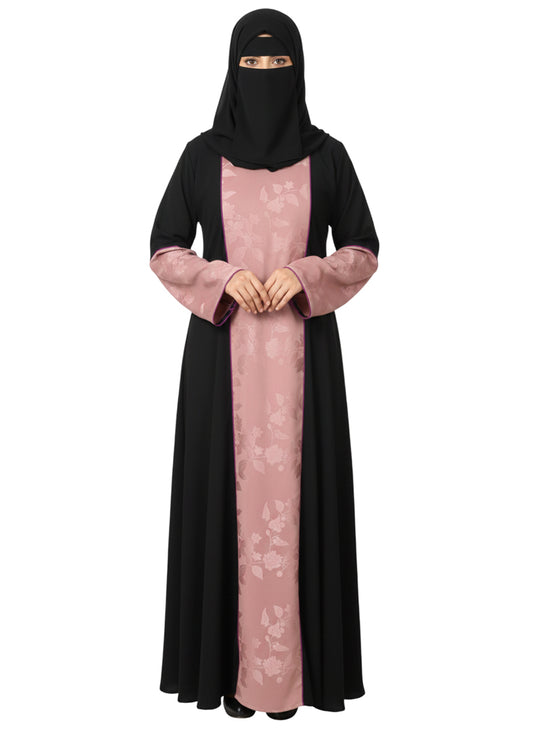 Women’s Black Abaya with Dusty Pink