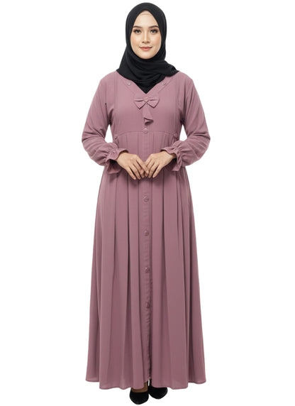 Women’s Front Open Button Abaya with Bow Detail – Full-Length Modest Wear