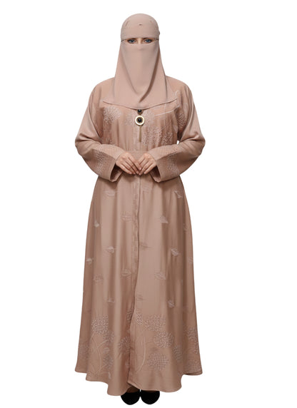 Elegant Long-Sleeve Abaya with Embroidered Detailing - Modest Wear Abaya