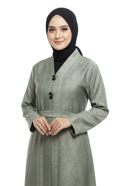 Print Full-Length Abaya for Women – Elegant Pleated Neck Modest Abaya Wear