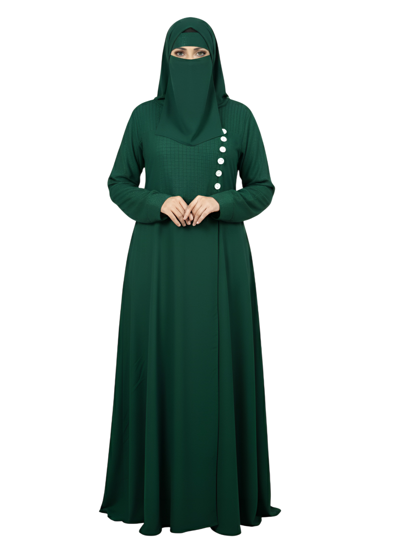Women’s Plain Modest Abaya – Button Detail, Long Sleeve, Closed-Front